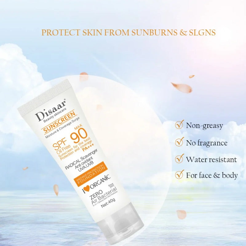 واقي شمس SPF90+ حماية من الإشعاع فوق البنفسجي، عزل، تبييض، ترطيب، تفتيح، للوجه والجسم والأذرع والفخذين، واقي شمسي للعناية بالبشرة.