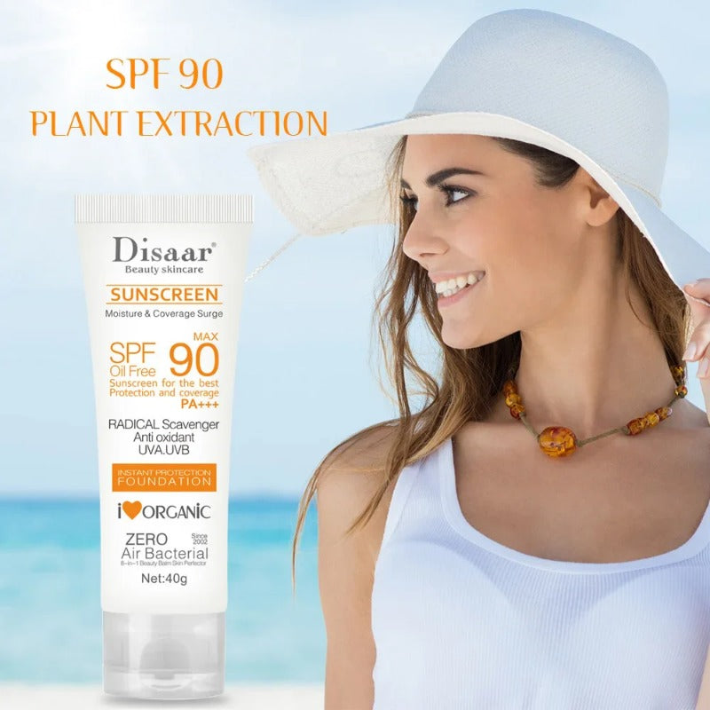 واقي شمس SPF90+ حماية من الإشعاع فوق البنفسجي، عزل، تبييض، ترطيب، تفتيح، للوجه والجسم والأذرع والفخذين، واقي شمسي للعناية بالبشرة.